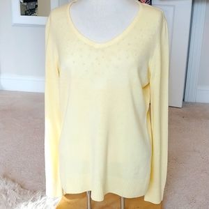 V-Neck Sweater with pearl embellishments at neckline - Large